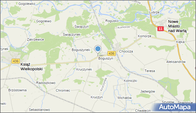mapa Boguszyn, Boguszyn gmina Nowe Miasto nad Wartą na mapie Targeo